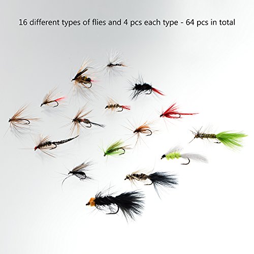 Bassdash Fly Fishing Assorted Flies Kit, Pack of 64 pcs Fly Lure ...